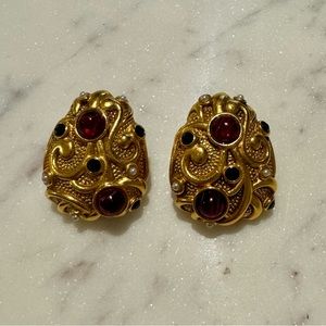 VINTAGE! Jose & Maria Barrera Gold Cabochon Clip on Earrings